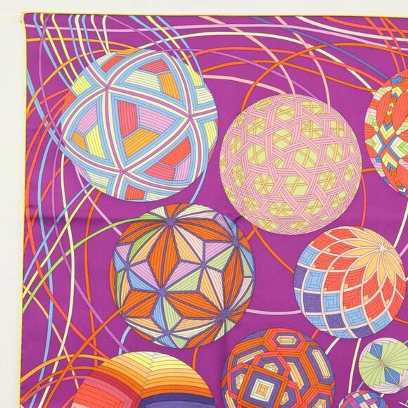 HERMES Carre 90 Scarf ""L’Art du Temari"" Silk Purple gray Auth yk18757 - Picture 7 of 16
